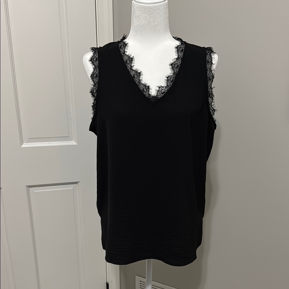 Adrianna Papell Black Lace Trim Tank Top